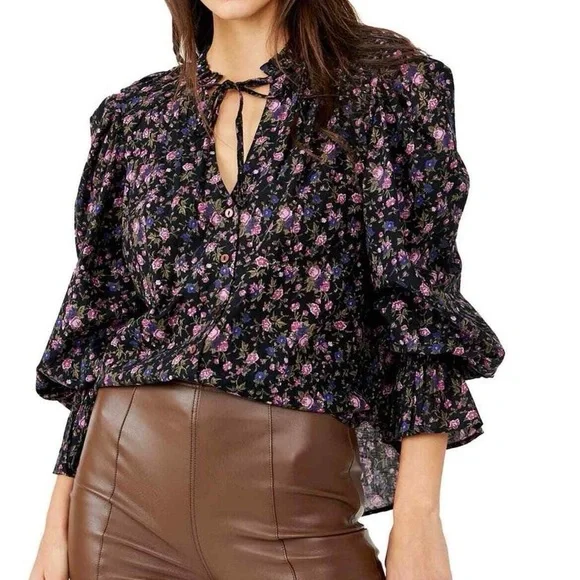FREE PEOPLE MEANT TO BE FLORAL COTTON BLOUSE - Picture 10 of 12